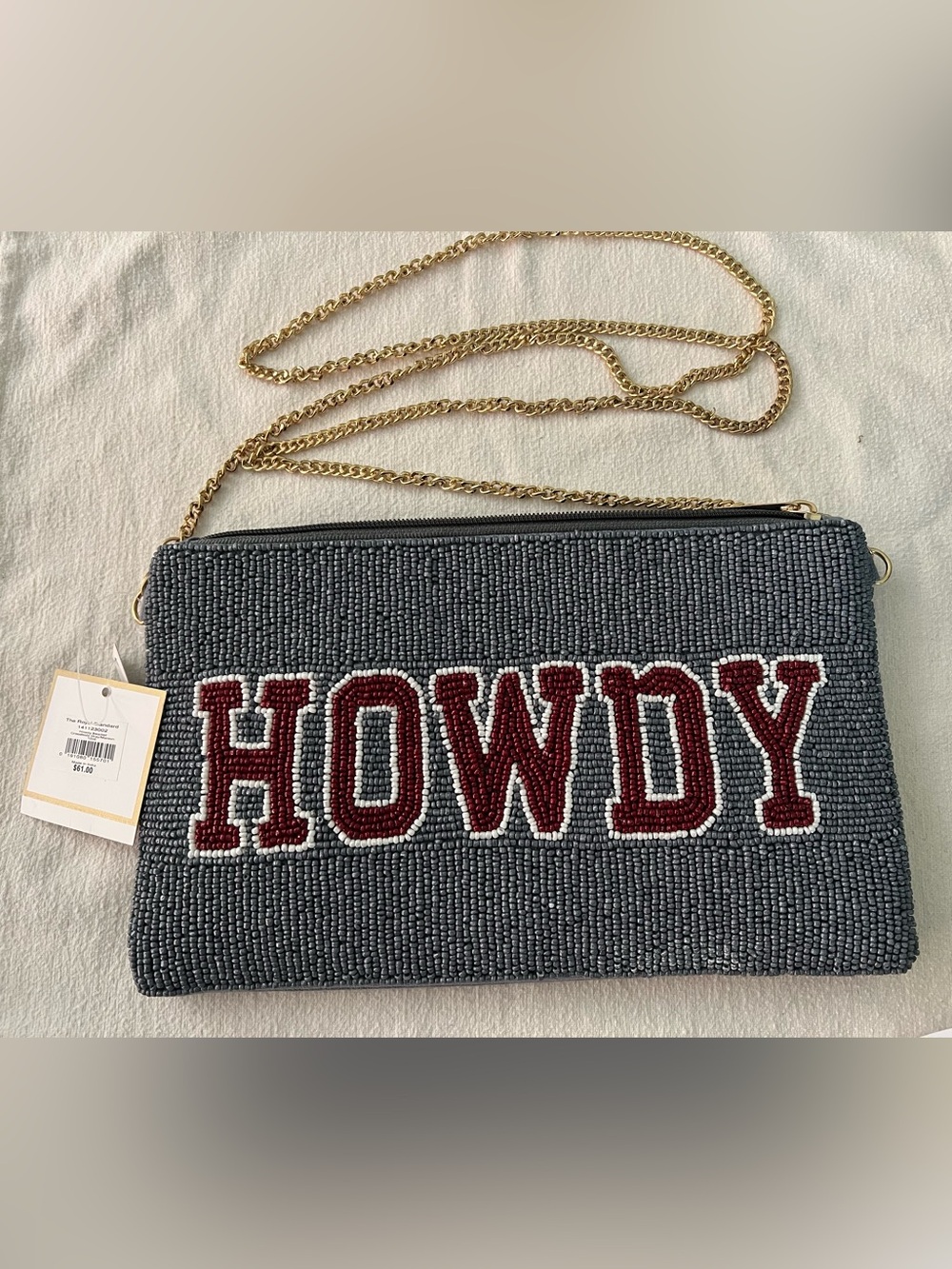 Howdy Beaded Crossbody Clutch – Gray and Burgundy